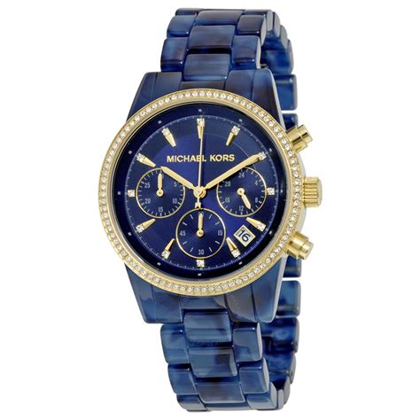 michael kors black watch with blue crystals|Michael Kors ritz chronograph.